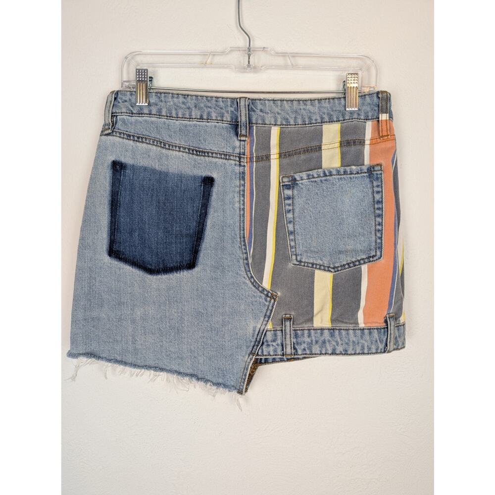 BDG Skirt Striped Patchwork Denim Asymmetrical Floral Boho Festival Blue Size M - Picture 7 of 14